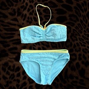 Justice Aqua Terry Cloth Bikini with Lime Trim